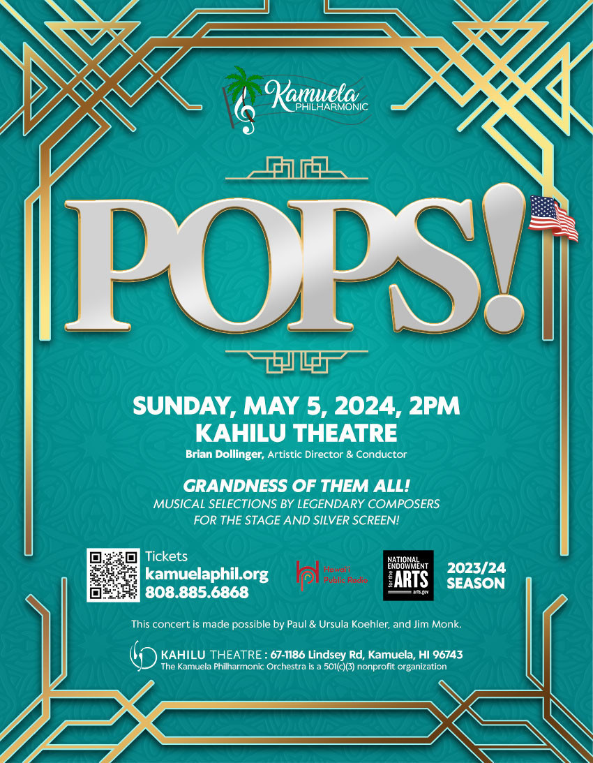 Poster for POPS! at Kahilu Theatre on Sunday, May 5, 2024, at 2pm.