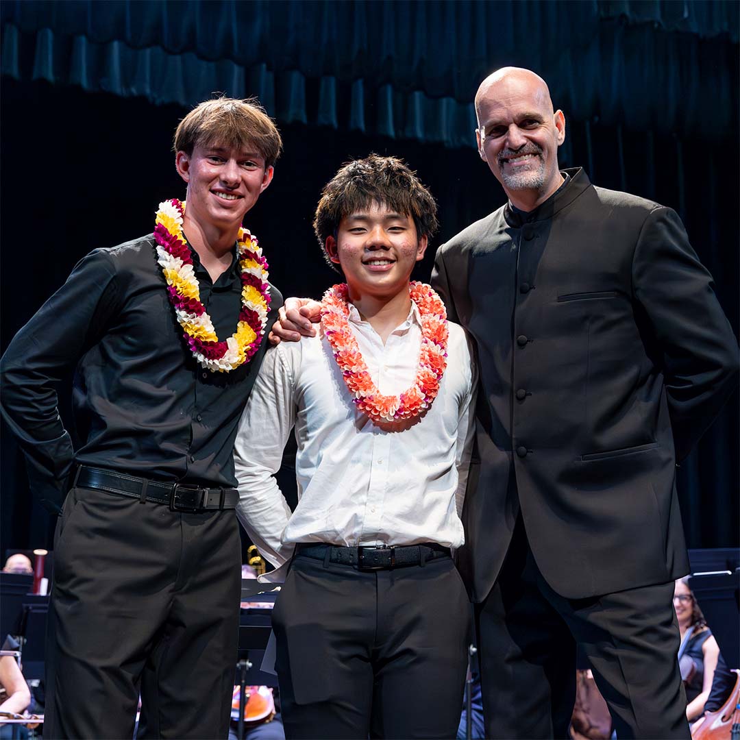 Sevastyan Swan, Jayden Kim, and Brian Dollinger from 2025/26 MasterWorks II concert
